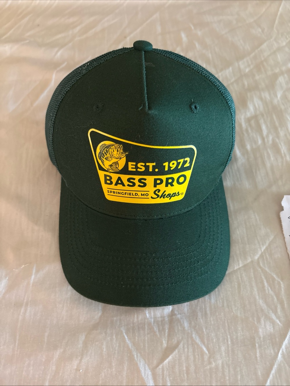 Bass Pro Shops Dark Green Hat with Yellow Logo Patch
